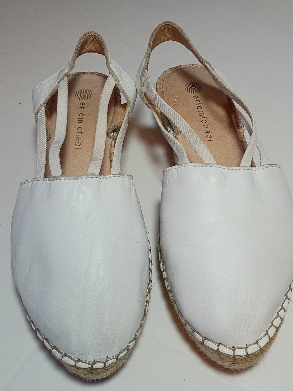 Eric Michael White Leather Espadrille Slingback Slip On